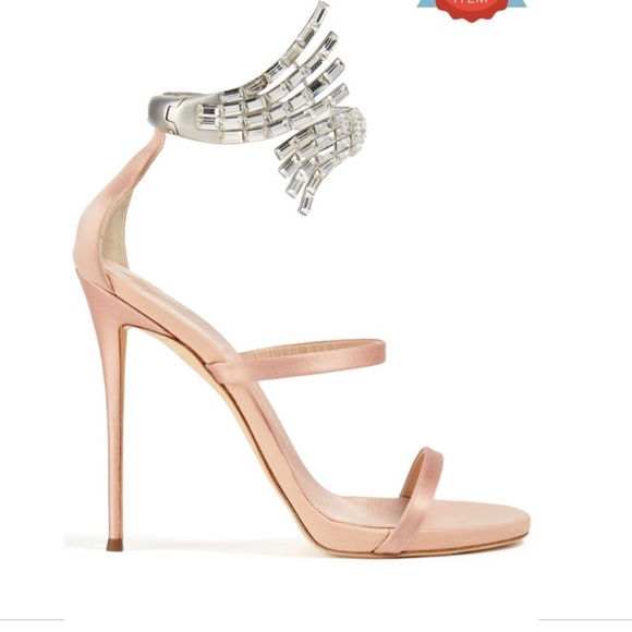 New with defects GIUSEPPE ZANOTTI Satin Ankle Strap Sandals US6 Heel Rhinestones - Picture 1 of 9